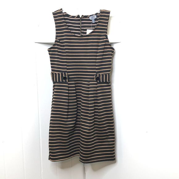 Paris LA BlackTan Stripe Sleeveless Form Fit Dress - Picture 1 of 10